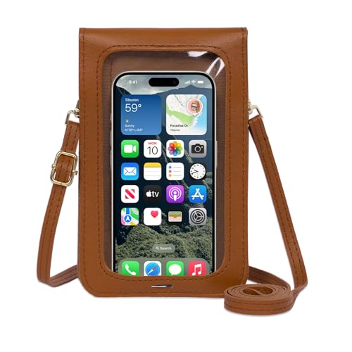 Toptime Bolsas transversais pequenas para mulheres, bolsa de couro para celular com alça ajustável, bolsa de mão para viagens de compras, Marrom-2, 7.87 x 4.72 x 2.2 inches, Bolsa para celular