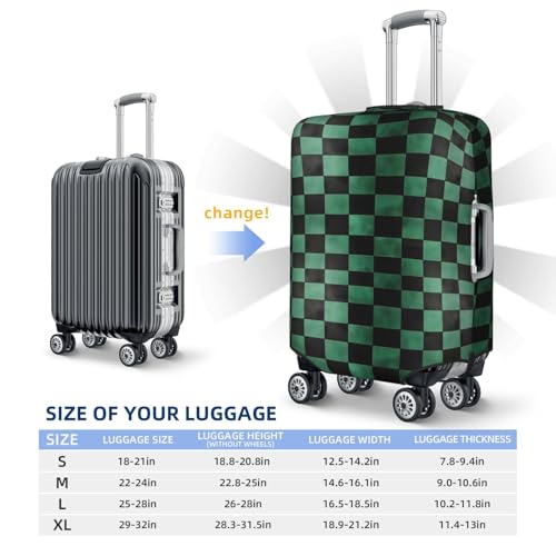 Luggage Cover Protector - Retro Green Black Checkered Print Suitcase Covers for Luggage Fit 22-24 Inch Suitcase2