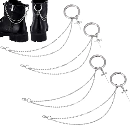 PH PandaHall 4 cadenas de zapatos de 2 estilos, cadenas decorativas para botas, estilo gótico, punk, para hombres y mujeres, accesorios de zapatos, dijes de cordones con anillos de puerta de resorte