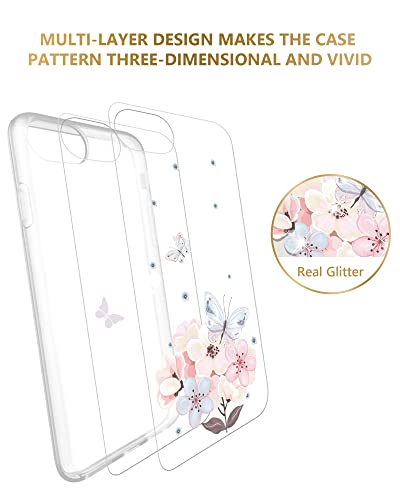 Jaholan Iphone Se 2022 Case,Iphone Se 2020 Case,Iphone 8/7 Case,Cute Girl Floral Design Clear Slim Cover Case For Iphone 6/6S/7/8/Se 2020 2022 - Pink Butterfly Flower #TOP3