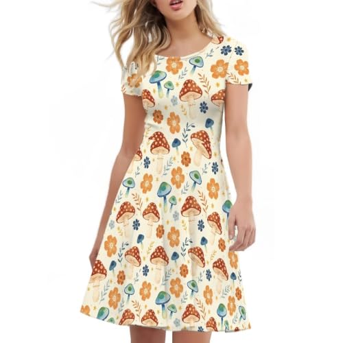 Image of AFPANQZ Womens Casual Summer Lightweight Vintage Dress Short Sleeve Midi Dress Knee-Long Luxury Formal Dress