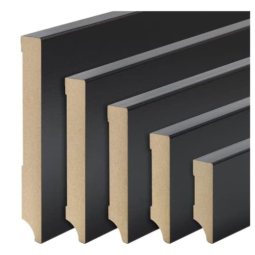 REESE Sockelleisten Schwarz - Weimarer Profil - MDF Folie - 60mm Höhe - 5 Stück / 11,5lfm - Fußleisten modern - nicht selbstklebend - 230 cm