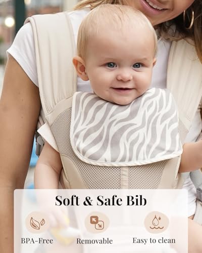 Image of MOMTORY StowNGO Pro Safety-Certified Ultra Storage Baby Carrier, Khaki | Plus Size Friendly, 6 Carry Positions, Front & Back, Baby Carrier With Hipseat, Fits 7-50lbs Newborn To Toddler