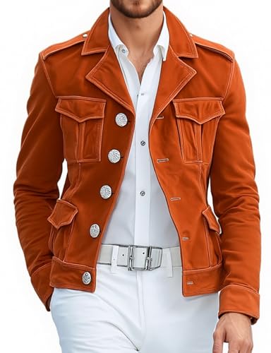 Men's Suede Jacket,Multi-Pocket Utility Design,Tailored Fit Casual Outerwear,Soft Premium Fabric for Fall