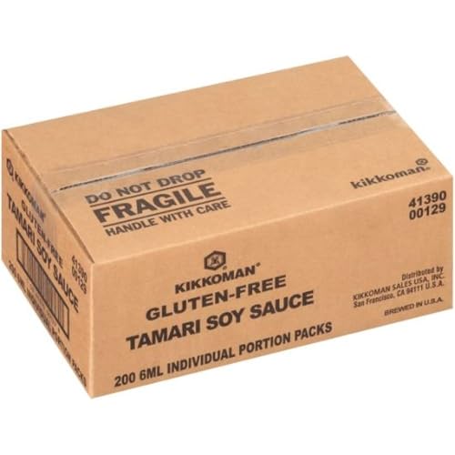 Image of Kikkoman Gluten-Free Tamari Soy Sauce Packets, 6 ml To-Go Packets (200 Count), Preservative-Free Individual Travel Soy Sauce Packets, Non-GMO & Kosher