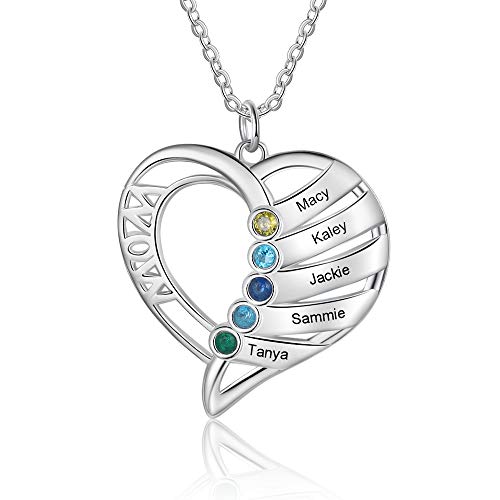 Product Image of the Fortheday Personalized Birthstone Necklace for Women - Custom 1-6 Names Mothers Necklace with Birthstone Heart Mothers Day Necklace Christmas Gift for Women Mom