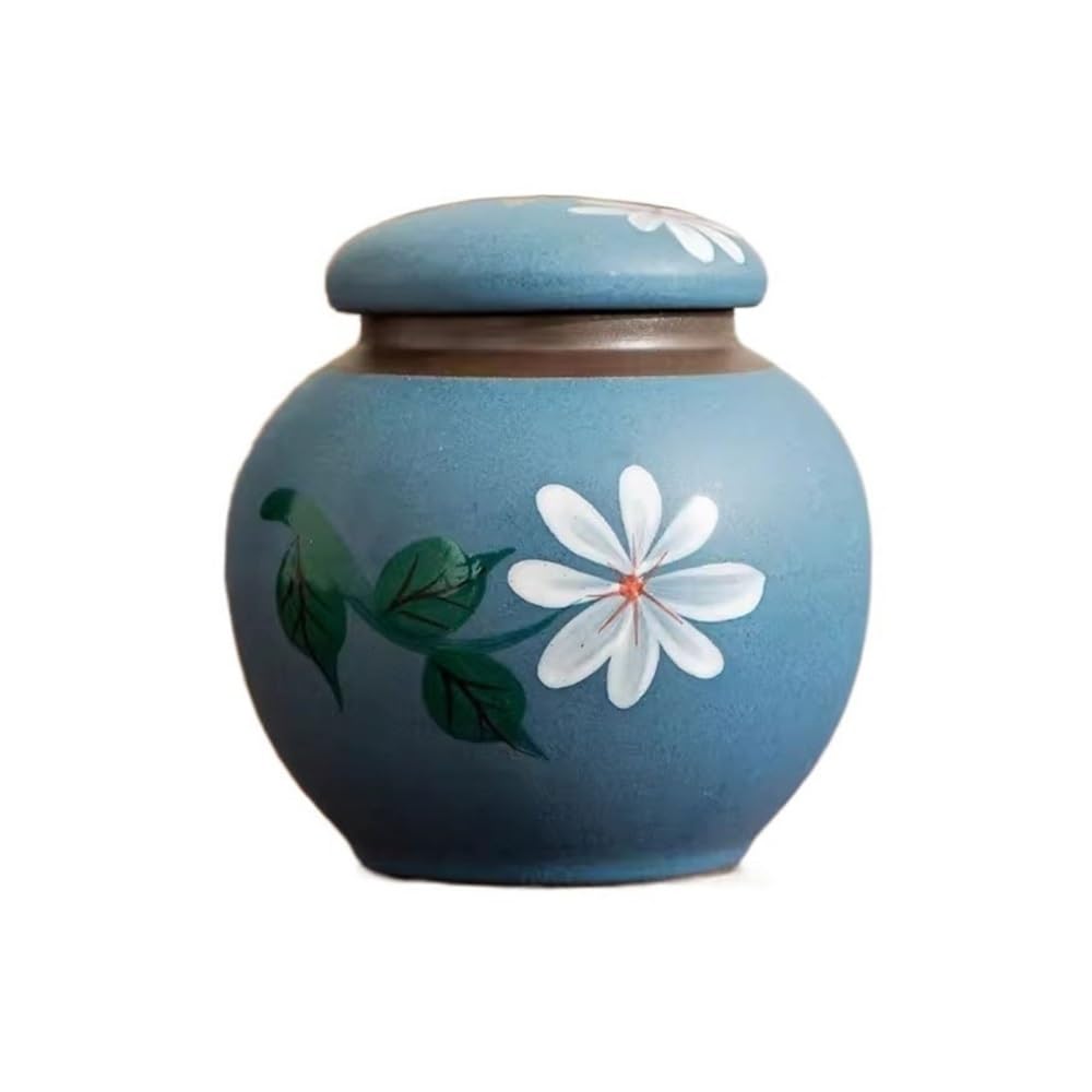 CHENGAIJIAN Tea Canister Round Sealed Canister Medium Tea Canister Empty Box Ceramic Multifunctional Storage Jar(Blue)