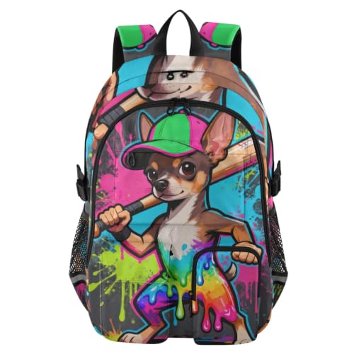 Mochila de viaje estilo goteo chihuahua jugador de béisbol escuela universidad