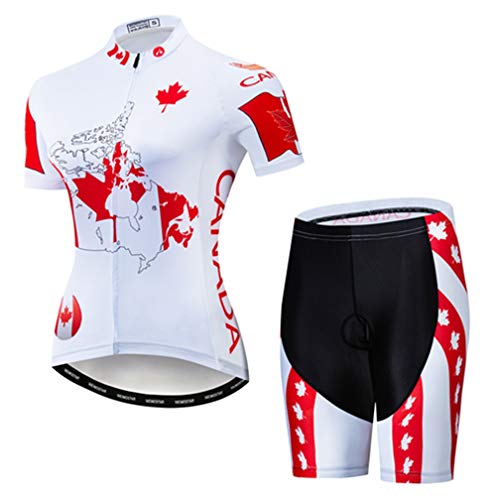 WeimoMonkey Women's Short Sleeve Cycling Jersey Quick Dry MTB Clothing Bike Top + 3D Shorts Set Red White S