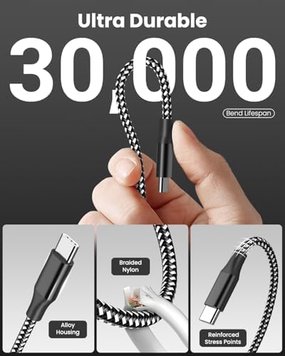 SwaggWood 60W USB C to USB C Cable 10ft 3 Pack Fast Charging Braided Cord - 4