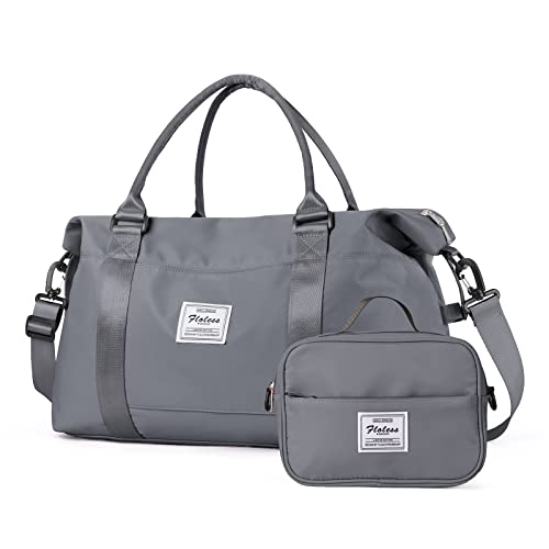 Travel Duffle Bag with toiletry bag，Weekender Bags for Women,Waterproof Carry on Bag Overnight Bag with Wet Pocket&Trolley Sleeve，Sports Tote Gym Bag，DarkGray