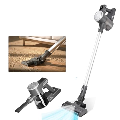 JAOSY Cordless Vacuum Cleaner, Stick Vacuum with 500W Powerful Brushed Motor & Led Display, Handheld Lightweight Vacuum Cleaner for Home Hard Floor Carpet Pet Hair (Grey)