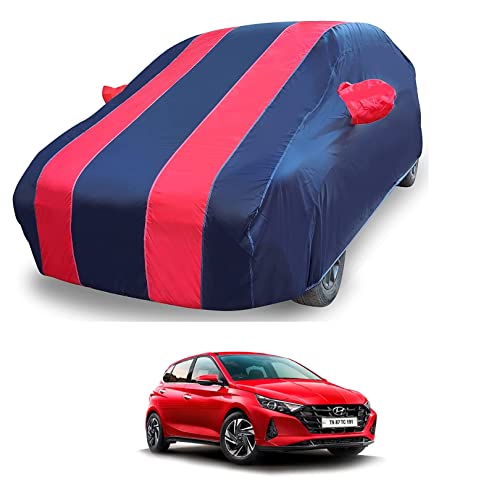 Image of Auto Hub Car Cover Compatible with Hyundai i20 (Model : 2020-Till Date) with Mirror Pocket, Weather Proof, Triple Stitched, i20 Car Cover- Navy-Red