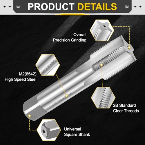 Image of uxcell Hand Taper Tap 1-3 /8 inch-12 UNF 2B Left Hand Thread Taper Style Taps Straight Flute Screw Tapping Threading Tool High Speed Steel HSS6542