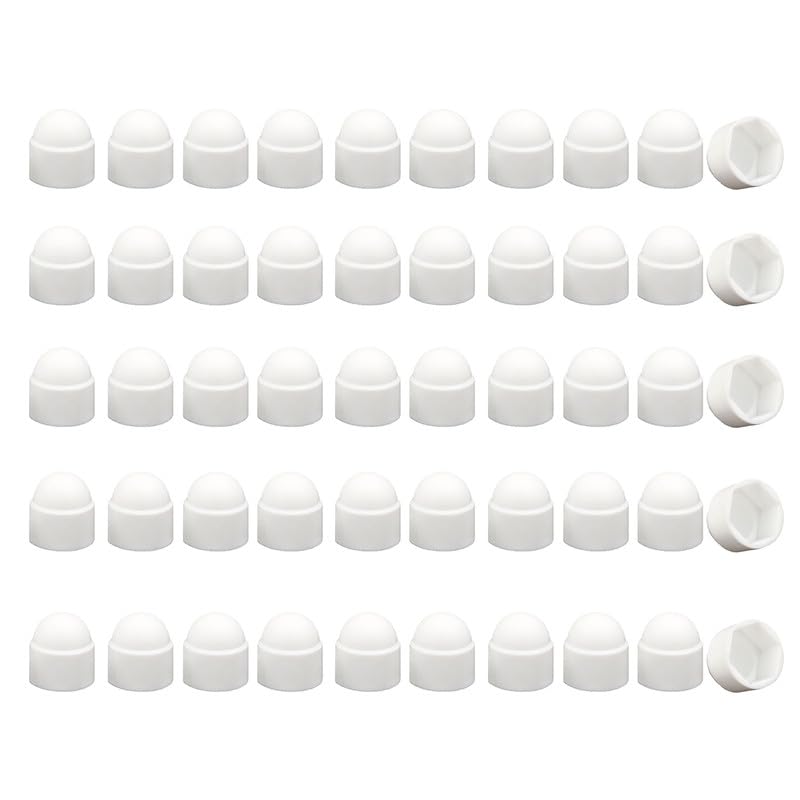 50 Pcs Hex Nut Cover, White M4 Bolt Dome Caps Covers, Plastic Dome Bolt Nut Protection Caps Cover for Bolts,Hex Hexagon Screws