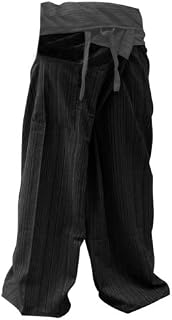 LannaPremium Thai Fisherman Pants Yoga Trousers Free Size Cotton Gray Black 2 Tone