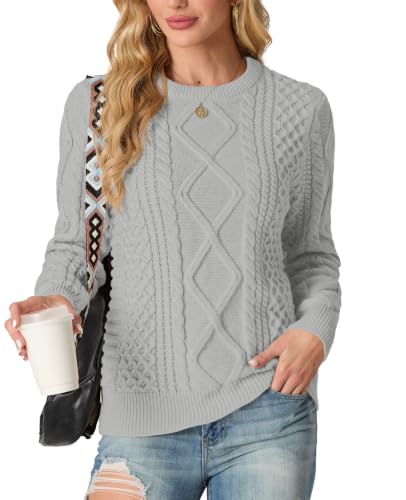 Image of GRECERELLE 2026 Womens Fall Winter Long Sleeve Casual Pullover Sweater Tops | Crewneck, Cable Knit, Chunky, Vintage Style, Anti-static(XS-2XL)
