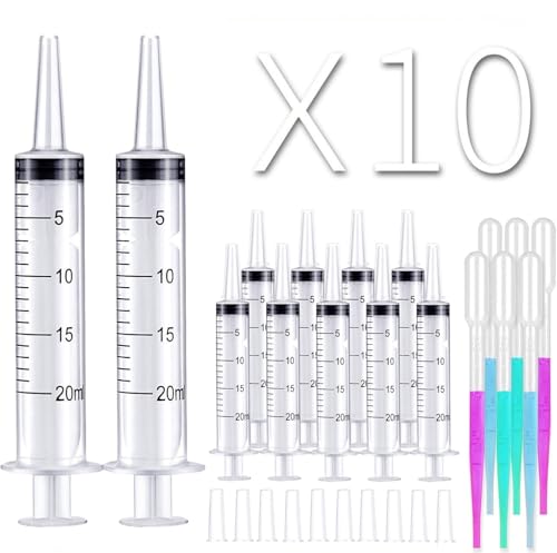 joonnair 10 Jeringa de Plástico sin Aguja con Tapa de plástico Jeringa de boca ancha Jeringa de calostro Jeringa dosificadora Cuentagotas - Jeringa 20ml y Cuentagotas, alimentación de animales
