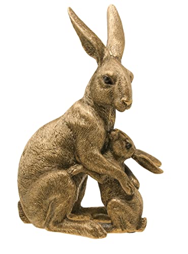 Image of Large Mother & Baby Hare Figurine Approximately 25cm Tall From The Bronze Reflections Range of Ornaments