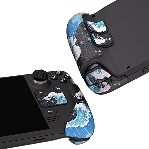 Image of PlayVital Professional Textured Soft Rubber Pads Handle Grips for Steam Deck LCD & OLED, Trackpads Skin Grip Enhancement Back Button Protective Stickers Set with Thumb Grip Caps - Shimmering Waves