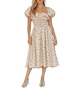R.Vivimos Womens Summer Floral Print Puff Sleeves Vintage Ruffles Midi Dress