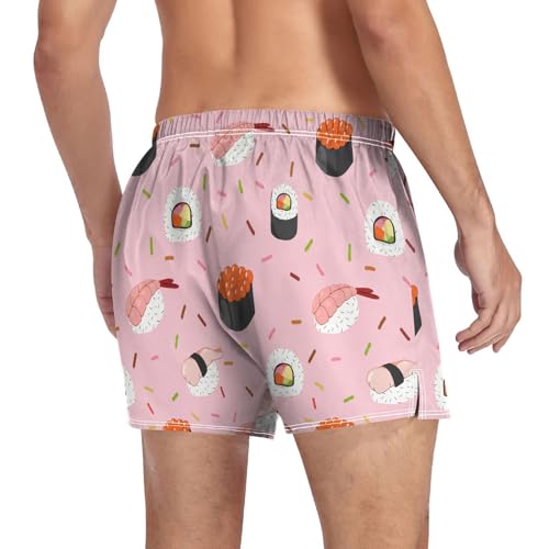 Sushi Roll Pink Men's Cotton Boxer Shorts Pajama Bottoms Moisture-Wicking Underwear Sleep Shorts with Button Fly4