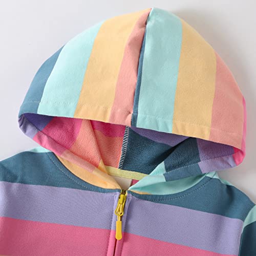 Julerwoo Girls Colorful Zip Up Sweatshirts Hoodie Pink Stripes Outfit (9-10Y, Color) #TOP2