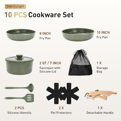 DishDelight Detachable Handle Camping Pots and Pans Set Non Stick - Image 2