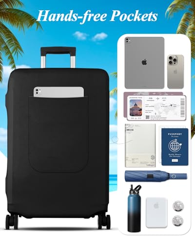 Slohif Luggage Cover for Suitcase Tsa Approved Protector - Carry on Luggage Sleeve Large Suit Case Cover Travel Stretch Luggage Case Protective Washable Fit 18-30 Inch Black - Thumbnail 3