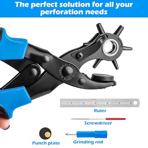 Lochzange für leder Gürtel Locher für leder mit 6 fach locher, Gürtel Lochzange Gürtellöcher zange Lochstanzer für Uhrengürtel Karton lederschuhe Karte Gummi papier