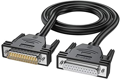 JUXINICE DB25 Male to Female Extension Cable 3FT,26awg Tinned Copper Wires of 25 Different Colored, Double-Shielded with foil & Braid, D-SUB 25 pin Cable RS232 Serial Cable in Black