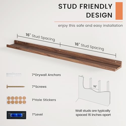 Picture Ledge Shelf, Floating Shelves for Wall, 48" W Set of 2, Walnut - Image 5