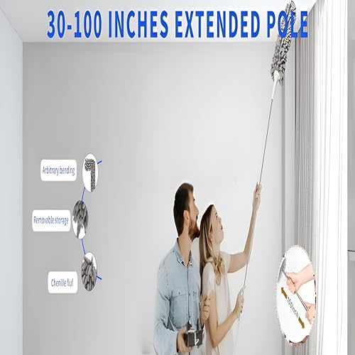 Image of 5-in-1 Extendable Microfiber Duster - Telescopic 100-inch Cleaning Kit with Four Flexible Dusting Heads - Soft, Washable Home Care Brush for Fans, Blinds & High Ceilings