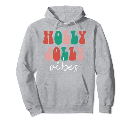 Holly Xmas Jolly Vibes Groovy Retro Hippie Christmas Pajamas Pullover Hoodie