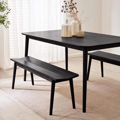 Image of Furniturebox UK Lynton Large Solid Wood Dining Bench, 120cm, Modern Traditional Classic Farmhouse Style, Retro Nods, Solid Rubberwood, 3 Seater Stool, Kitchen Furniture