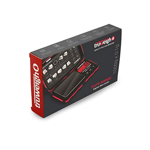 Truweigh Tuffweigh Digital Mini Scale (1000G X 0.1G - Red/Black) - Rubberized Impact Resistant Digital Kitchen Scale - Travel Digital Pocket Scale - Digital Food Scale - Small Digital Scale #TOP4