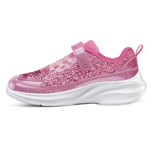 RUNSIDE Girls Glitter Sneakers Lightweight Kids Sparkle Tennis Shoes with Hook and Loop for Toddler/Little Kid/Big Kid2