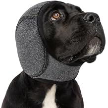 Dog Calming Hoodie - No Shake Ear Wraps for Dogs, Water Resistant Ear Cover Anxiety Relief, Noise Protection Ears Muffs for Firework, Grooming, Thunderstorms, Swimming, Bathing, Grey L