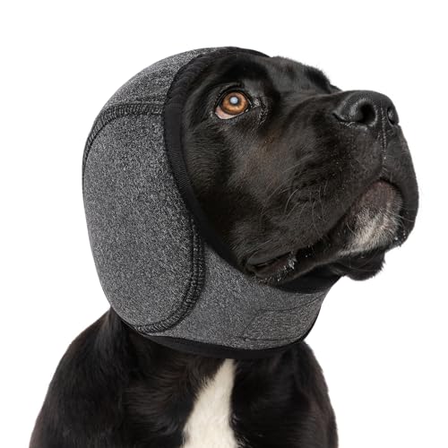 Image of Dog Ear Wraps Dog Calming Hoodie Anxiety Relief Ear Cover for Dogs | Water Resistant Noise Protection Ears Muffs for Firework, Grooming, Thunderstorms, Swimming, Bathing, Grey M