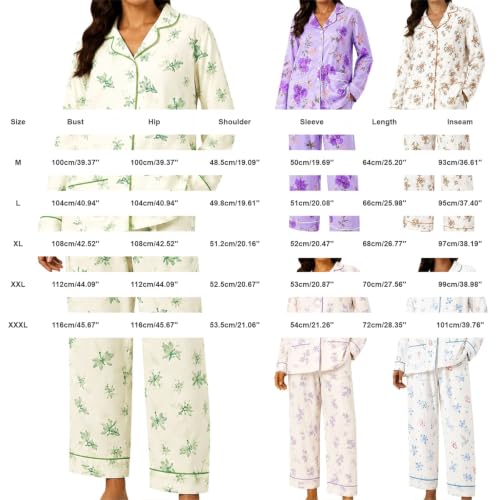 KSADZAIE Women's Cotton Pajama Set Japanese Floral Button Down Top - image 3