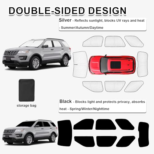 Image of KMF 7 Pack Car Window Sun Shade for Ford Explorer 2011-2018 2019, Upgrade Thicken Full Side /Rear Windshield Foldable Sun Visor for Camping /Baby UV Block and Privacy Protect
