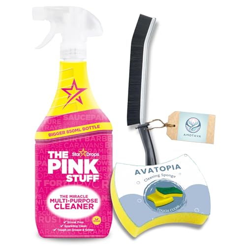 Pink Stuff Multi Purpose Cleaner 850ml with Cleaning Sponge and Crevice Brush – Powerful Kitchen Cleaner Spray for Grease, Stains & Grime – All-Purpose Cleaner for Bathroom & Kitchen Surfaces