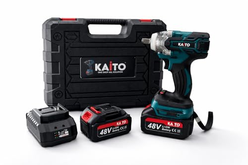 Image of KAITO Pro Series Brushless Motor 48V Cordless Impact Wrench | 450NM Torque | 3300 RPM High Power Speed | Dual Lithium Battery (10Cell) | Fast Charger with Heavy Duty Carry Case