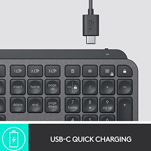 Image of Logitech MX Keys Advanced Illuminated Wireless Keyboard, Bluetooth, Tactile Responsive Typing, Backlit Keys, USB-C, PC /Mac /Laptop, Windows /Linux /iOS /Android - Graphite /Black