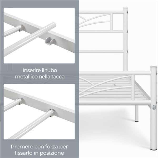 Yaheetech Struttura Letto Singolo in Ferro con Spazio Aggiuntivo Testiera a Forma di Nuvole Camera da Letto Soggiorno 90 x 200 cm Bianco