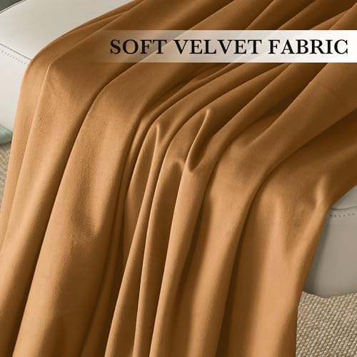 Image of RYB HOME Velvet Blackout Curtains 80 inches for Doorway French Door | Sunlight & UV Heat Blocking, Luxurious, Rod Pocket Drapes, Living Room Laundry Room, Bronze, W52 x L80, 2 Panels