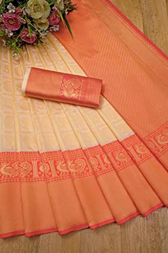Image of Flosive Women's Kanjivaram Silk Saree With Handloom Weaving Work With Blouse Piece