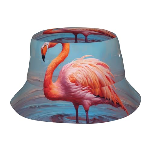 Nice Flamingo - Sombrero de playa reversible, unisex, sombrero de cubo de longitud completa para adultos, sombrero de cubo de 5 paneles, negro
