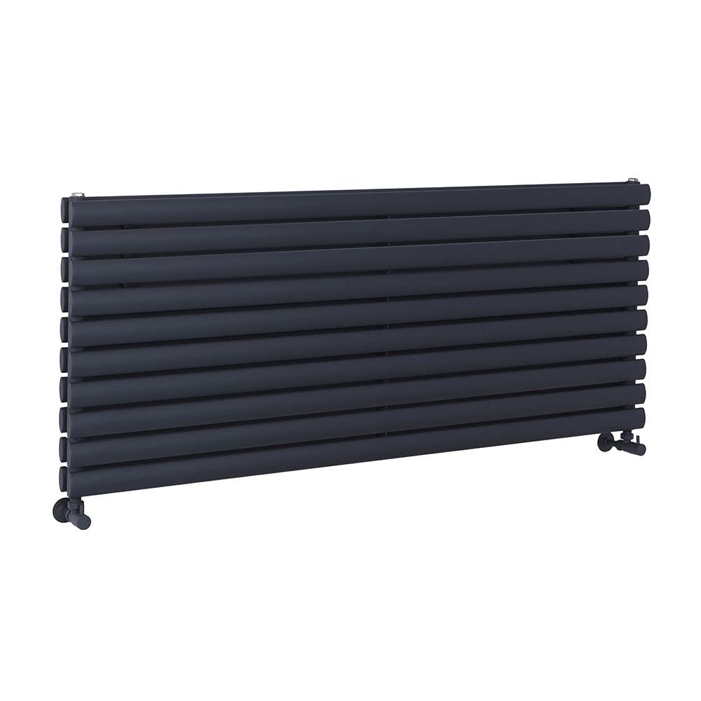 Milano Aruba Anthracite Horizontal Double Oval Panel Radiator - 590mm x 1400mm