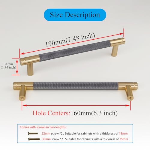 Pexintek 2 Pack Gold Modern Cabinet Handles 160mm Hole Centers Kitchen Bathroom bedrooms Study Furniture Door Vintage Pulls with Screws for Cupboards Drawer Wardrobe Dresser (Golden Grey) - Image 4